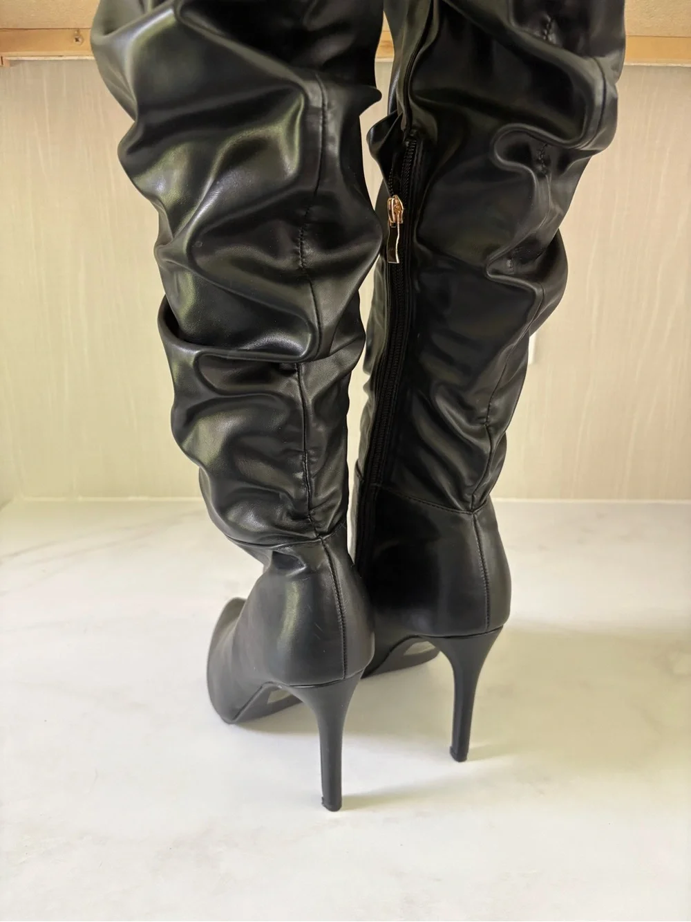 Women’s Black Leather like, Over-the-Knee Pointed-Toe Stiletto Boots SZ-8
